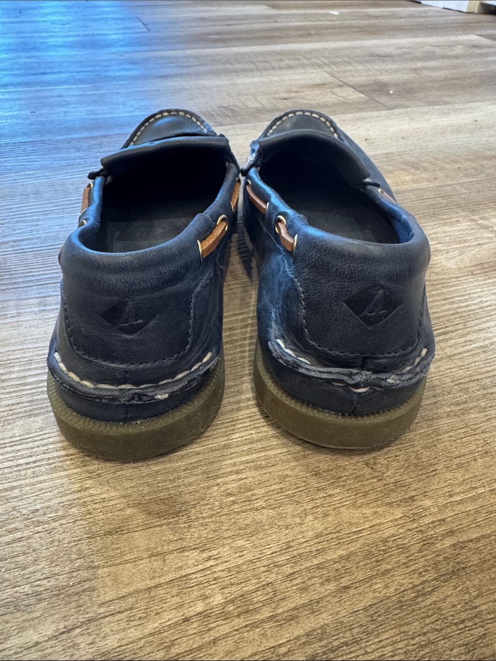 Sperry Navy Leather Kiltie Penny Loafers Brown Accents Top Siders Boat Shoes - Picture 3 of 6